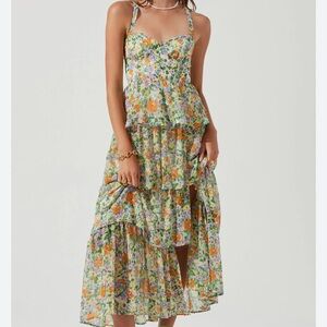 Midsummer Dress in Green & Orange Multi Floral